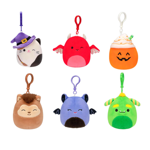 Halloween Squishmallow Set of 6 Clips - Cat, Monster, Latte, Devil, Werewolf, Bat -3.5" Stuffed Plush by Kelly Toy