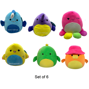Set of 6 Squishmallows Neon Sealife 5" Stuffed Plushies including Manatee, Angler Fish, Swordfish, Octopus, and Shark by Kelly Toy Jazwares