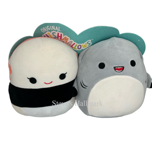 Squishmallow Pair Gordon the Shark and Solenn the Salmon Sushi Set of 2 8" Stuffed Plush by Kelly Toy