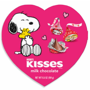 Snoopy & Friends 6.5 Oz Milk Chocolate Hershey Kisses in Pink Heart Shaped Box