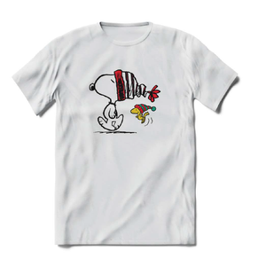 Snoopy Happy Christmas Time White T-shirt with Woodstock