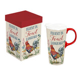 Fluent in Fowl Language Rooster Ceramic Latte Mug the Perfect Cup with Gift Box 17oz
