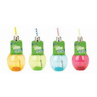 Flashing Holiday Light Bulb Drink Bottle with Three Flash Modes and Paper Straw