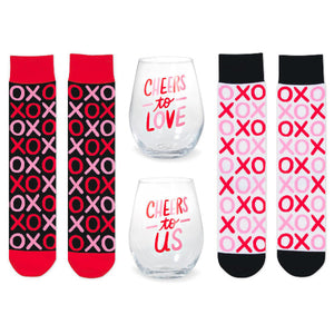 Hallmark Wine Night Valentine's Day Socks and Wine Glasses, Set of 4