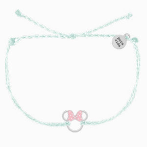Disney Pura Vida Winter Fresh String Cord Bracelet with Silver Minnie Head Charm