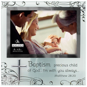 Malden Baptism 4"x6" Glass Photo Frame With Cross