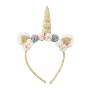 Gold Unicorn Kids Headband with Poms