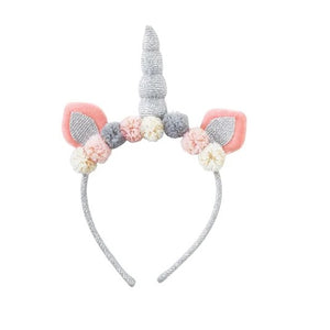 Silver Unicorn Kids Headband with Poms