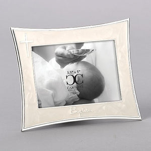 Baptism Frame in Ivory and Silver Holds 3x5 Photo