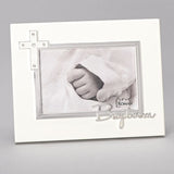 Baptism Frame in Ivory and Silver Holds 4x6 Photo