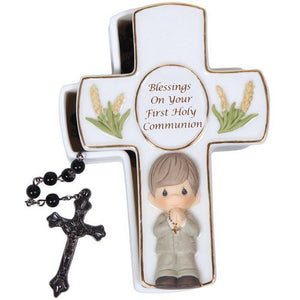 Blessings On Your First Holy Communion Covered Box With Rosary, Boy