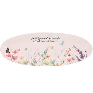 Meadows of Joy Butterfly Floral 12" Ceramic Serving Tray Family and Friends Fill Our Lives with Happiness