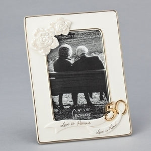 50th Anniversary Love is Patient Love is Kind Frame Holds 4x6 Photo