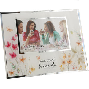 Meadows of Joy Butterfly Floral Glass Picture Frame Celebrate with Friends Holds 4"x6" Photo