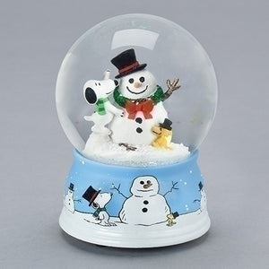Snoopy and Woodstock Decorating Snowman 100mm Water Globe
