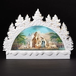  Holy Family with Animals Nativity Scene Light Up Glitter Water Lantern with White Tree Arch 