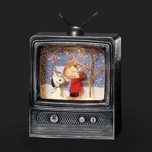 Snoopy and Charlie Decorate Tree Antique TV Musical and Light up LED Water Globe