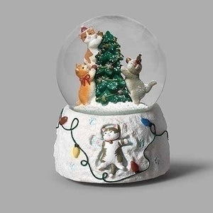 Cats Decorating the Purrfect Christmas Tree 100mm Musical Water Globe