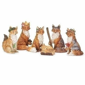 Christmas Pageant Fox Holy Family with Three Kings Nativity Scene Figurine Set of 6