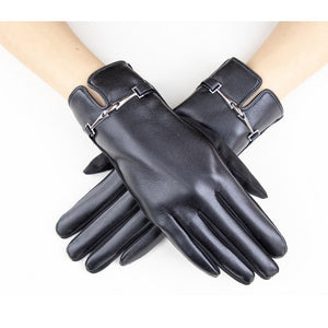 Vegan Faux Leather Gloves with Chain Link in Black