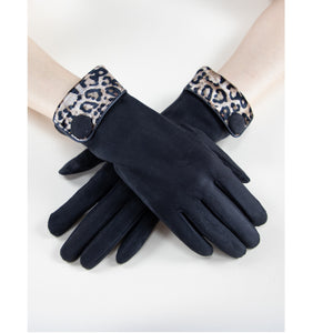 Leopard Print Cuffed Fashion Gloves - BLACK