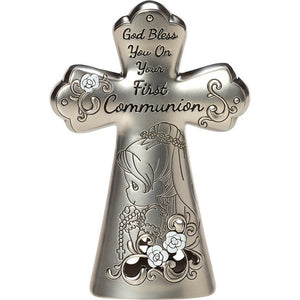 First Communion Mini Tabletop Cross, Zinc Alloy, Girl