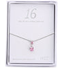 Sweet 16 Birthday Rose Zirconia Rhodium Plated Necklace