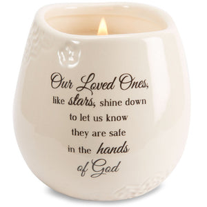 8 oz. Soy Wax Sympathy Memorial Candle Our Loved Ones Safe in the Hands of God with Tranquility Scent