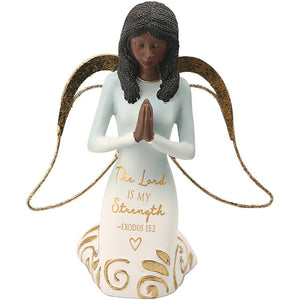 5" Ebony Angel Kneeling Praying The Lord is My Strength Figurine