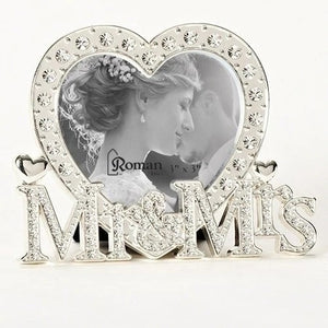 Studded Rhinestone Mr. & Mrs. Heart Picture Frame Holds 3" x 3" Photo