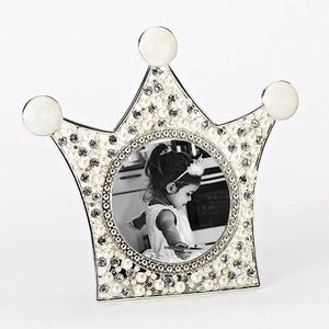 Rhinestone and Pearl Studded Tiara Picture Frame Holds 3" x 3" Photo