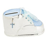 Baby Boy's Blue Shoe Bank with Jeweled Cross and Ribbon Laces