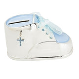 Baby Boy's Blue Shoe Bank with Jeweled Cross and Ribbon Laces