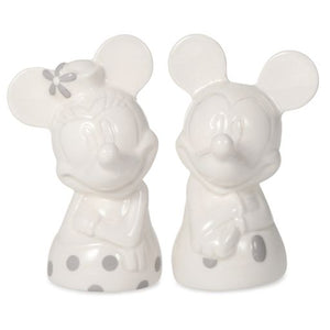 Hallmark Disney Mickey and Minnie White and Silver Salt and Pepper Shakers, Set of 2