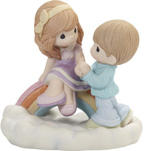 Precious Moments You’re My Rainbow Among The Clouds Couple Bisque Porcelain Figurine
