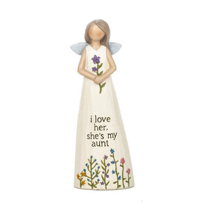 I Love Her She's My Aunt Angel Figurine Holding Flower