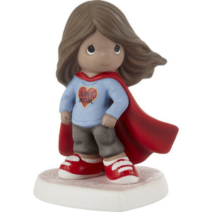 Precious Moments You're My Super Mom Girl in Cape Figurine Medium Skin Dark Brown Hair