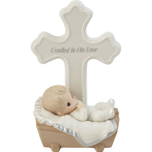 Precious Moments Cradled in His Love Boy Figurine with Cross