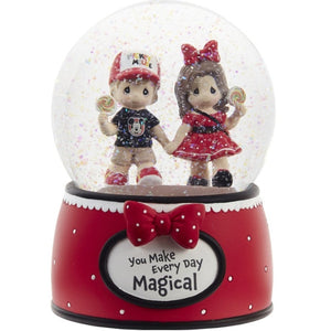 Precious Moments Disney You Make Every Day Magical Boy and Girl in Mickey and Minnie Outfits Musical Snow Globe
