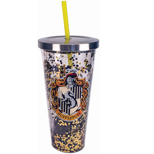 Harry Potter Hufflepuff Glitter Cup with Straw 20 oz.