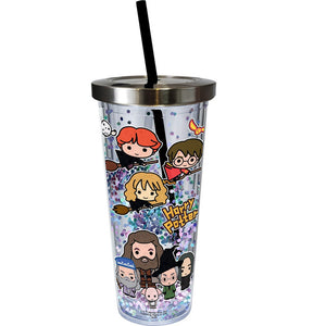 Harry Potter Characters Glitter Cup with Straw 20 oz.