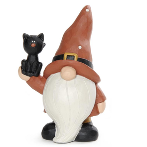 Halloween Gnome with Black Cat Figurine 4.25"