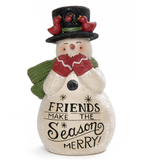 Friends Make the Season Merry Snowman with Cardinal Birds and Black Top Hat Birdhouse Figurine 4"