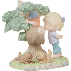 Precious Moments I Love Hanging With You Limited Edition Couple With Boy Hanging Upside Down From Tree Porcelain Figurine