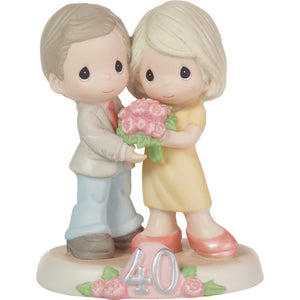 Precious Moments Couple Holding Peony Bouquet 40th Figurine