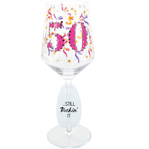 50 Birthday Wine Glass with Gemstone 17 oz.