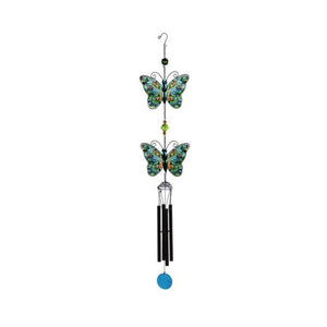 Tiered Green Butterfly Windchime with Stain Glass Finish