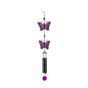 Tiered Pink Butterfly Windchime with Stain Glass Finish