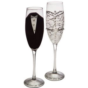 Bride & Groom Champagne Flutes Set of 2