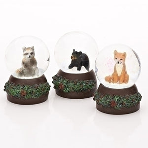 Baby Fox Racoon Black Bear Snow Water Globe